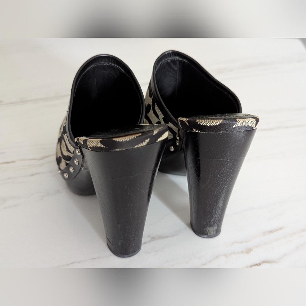 Coach Signature Canvas Mule Clogs - Black & Tan With C Monogram - Picture 8 of 16